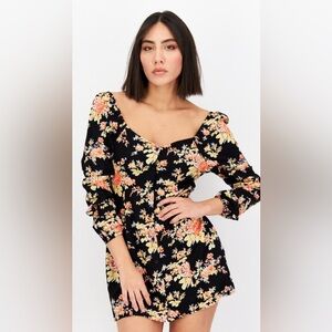 RVCA NWT Size S Black Yellow & Pink Floral Long Sleeve Mini Dress